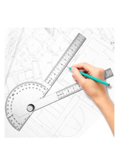 Generic Stainless Steel Protractor, 180 Degrees Two Arm Ruler Adjustable Angle Protractor Woodworking Ruler Craftsman Angle Measure Tool  - Image 2