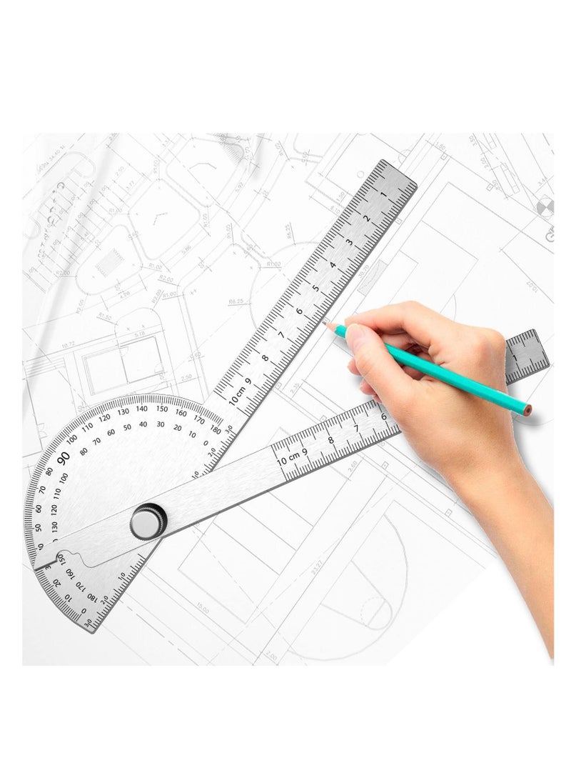 Generic - Stainless Steel Protractor, 180 Degrees Two Arm Ruler Adjustable Angle Protractor Woodworking Ruler Craftsman Angle Measure Tool - Image 1
