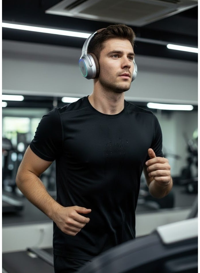 Jnuobi سماعات JNUOBI H8 HD ستيريو بصوت نقي للغاية وإضاءة LED ملونة - صوت قوي وعميق بتصميم أنيق - لون فضي - Image 5