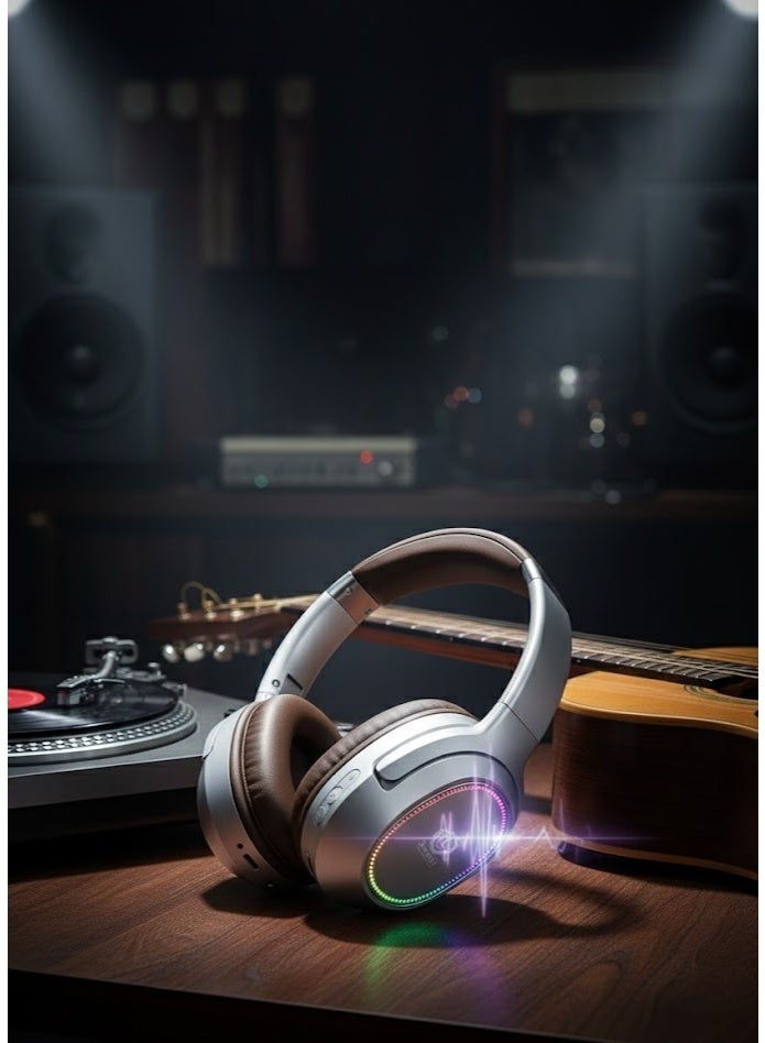 Jnuobi سماعات JNUOBI H8 HD ستيريو بصوت نقي للغاية وإضاءة LED ملونة - صوت قوي وعميق بتصميم أنيق - لون فضي - Image 2