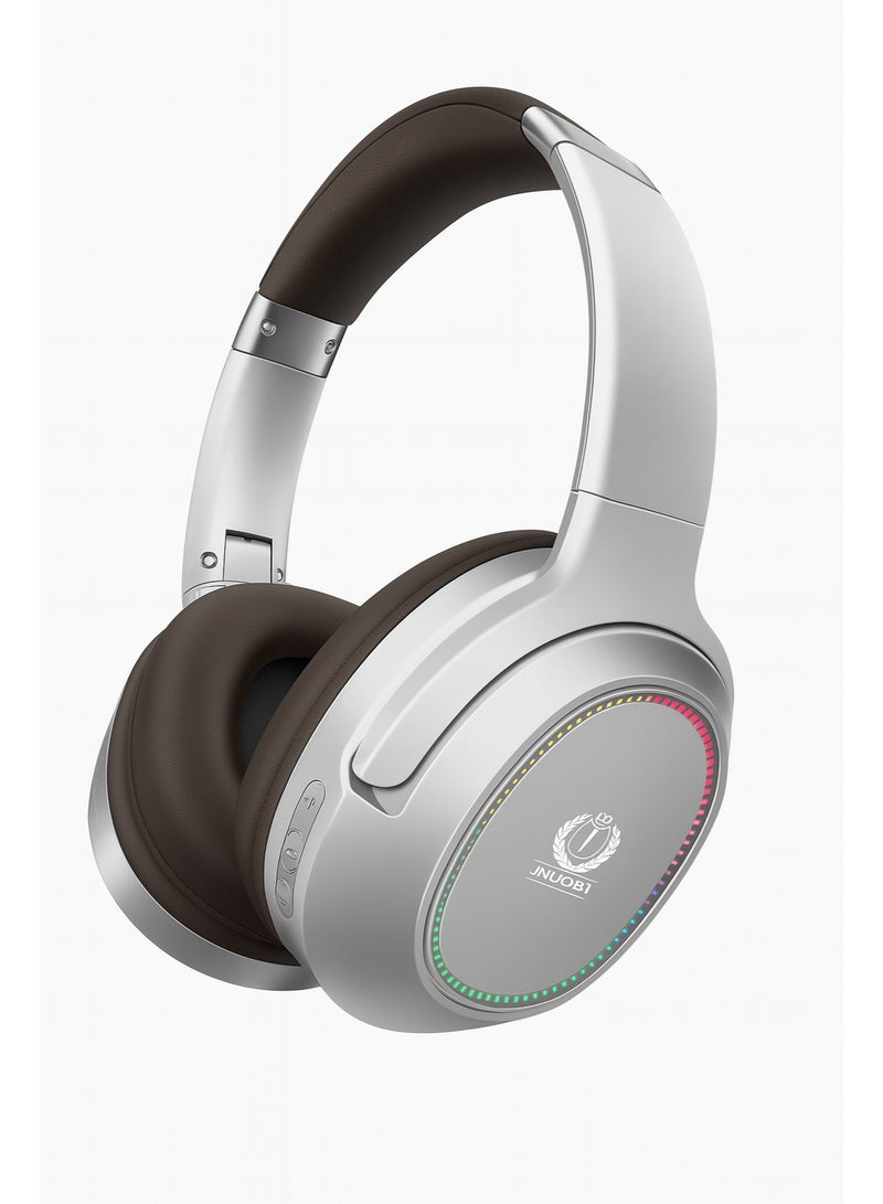 Jnuobi سماعات JNUOBI H8 HD ستيريو بصوت نقي للغاية وإضاءة LED ملونة - صوت قوي وعميق بتصميم أنيق - لون فضي - Image 1
