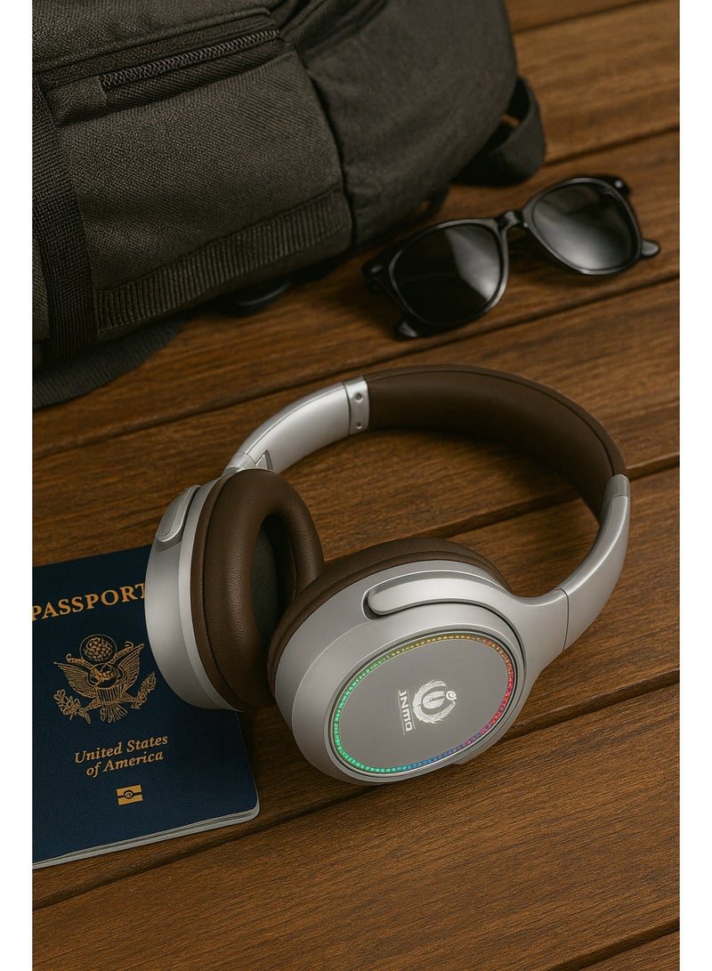 Jnuobi سماعات JNUOBI H8 HD ستيريو بصوت نقي للغاية وإضاءة LED ملونة - صوت قوي وعميق بتصميم أنيق - لون فضي - Image 3