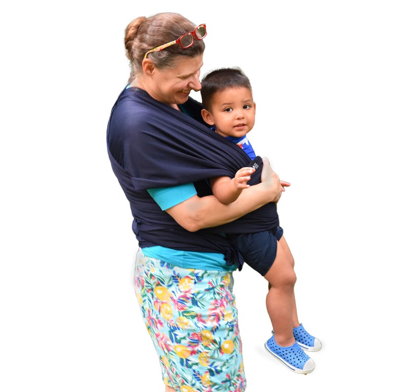 Baby Wrap Carrier Soft Stretchy Cotton Baby Wrap Baby Sling Nursing Cover Up for use with NewbornToddler Evenly distributes Weight for More Comfortable Carrying Navy Blue
