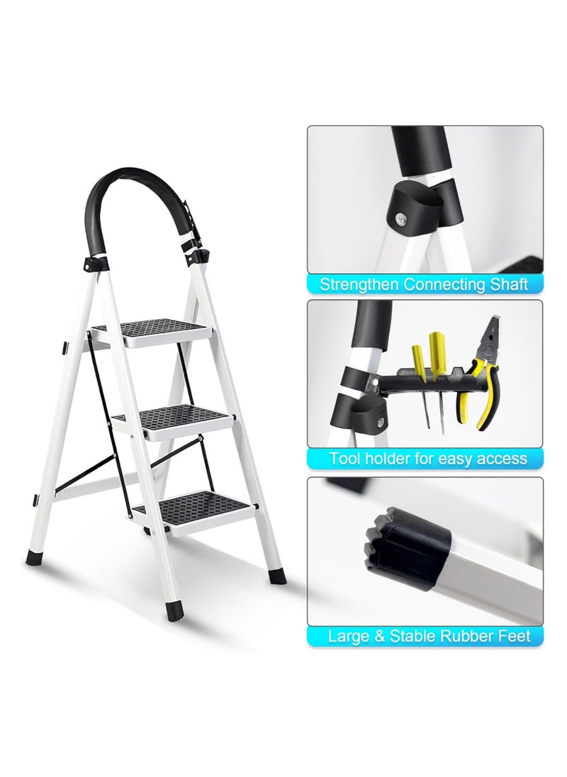 DubaiGallery - 3 Step Ladder, 3 Step Stool for Adults, 3 Step Ladder Folding Step Stool with Cushioned Handle Step Ladder with Wide Pedal Ergonomic Design - Image 1