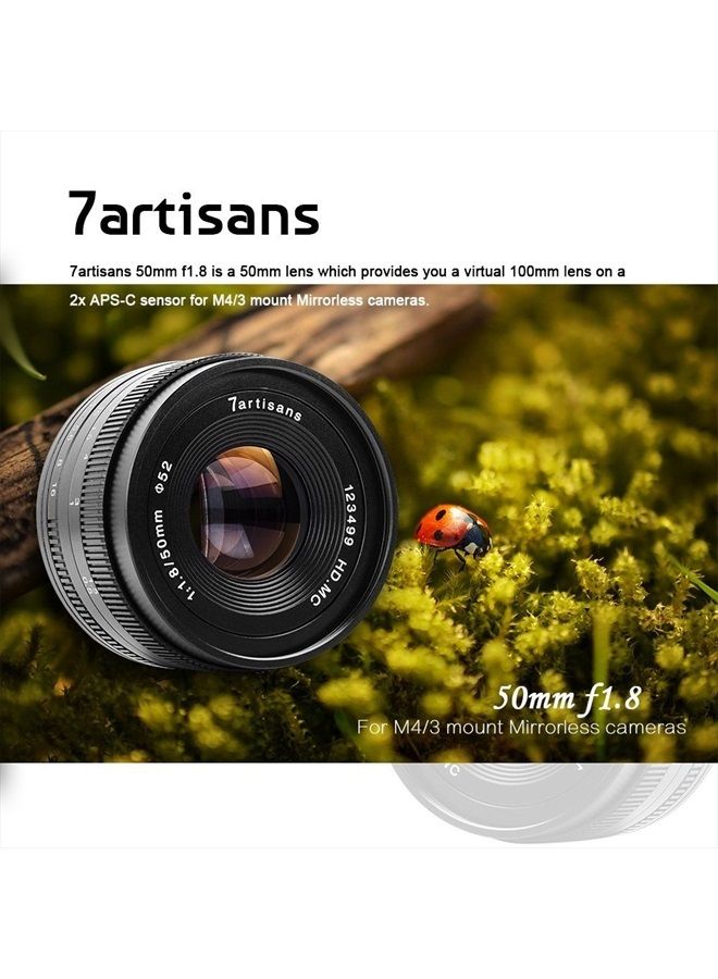 7artisans 50mm F1.8 APS-C Manual Fixed Lens for Fuji Cameras X-A1 X-A10 X-A2,X-A3 X-at X-M1 XM2 X-T1 X-T10 X-T2 X-T20 X-Pro1 X-Pro2 X-E1 X-E2 X-E2s-Black - Image 2