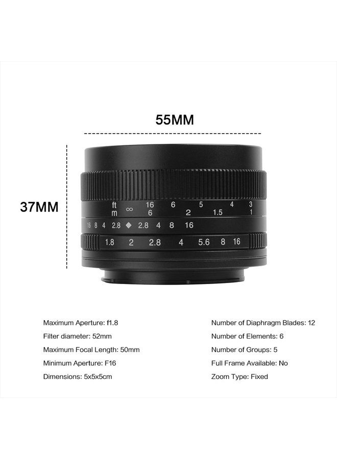7artisans 50mm F1.8 APS-C Manual Fixed Lens for Fuji Cameras X-A1 X-A10 X-A2,X-A3 X-at X-M1 XM2 X-T1 X-T10 X-T2 X-T20 X-Pro1 X-Pro2 X-E1 X-E2 X-E2s-Black - Image 3