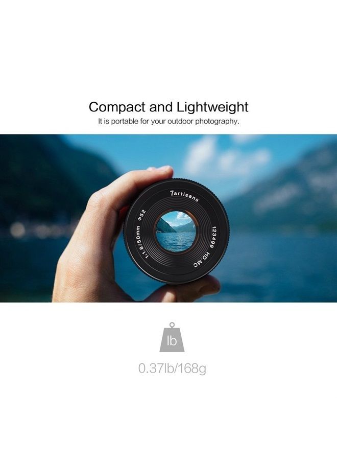 7artisans 50mm F1.8 APS-C Manual Fixed Lens for Fuji Cameras X-A1 X-A10 X-A2,X-A3 X-at X-M1 XM2 X-T1 X-T10 X-T2 X-T20 X-Pro1 X-Pro2 X-E1 X-E2 X-E2s-Black - Image 5