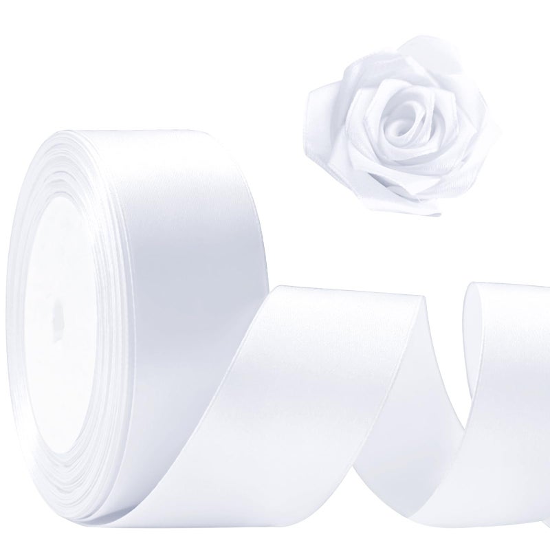 Flezoo 25 Yards White Satin Ribbon 1 1/2inch, Single Face Polyester Silk Fabric Hair String Ribbon for Craft, Flower Bouquets, Gift Wrapping, Wedding, Bow Making and Valentines Decoration - Image 1