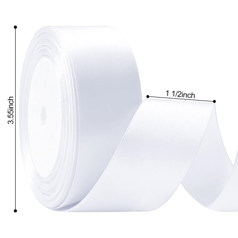 Flezoo 25 Yards White Satin Ribbon 1 1/2inch, Single Face Polyester Silk Fabric Hair String Ribbon for Craft, Flower Bouquets, Gift Wrapping, Wedding, Bow Making and Valentines Decoration - Image 2
