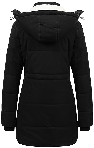CREATMO US Women's Long Winter Puff Coat Insulated Water Resistant Parka With Detachable Hood Black 2XL - Image 2