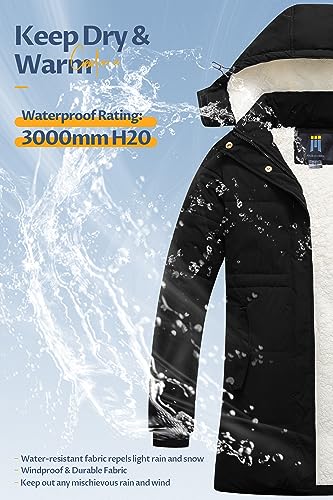 CREATMO US Women's Long Winter Puff Coat Insulated Water Resistant Parka With Detachable Hood Black 2XL - Image 4