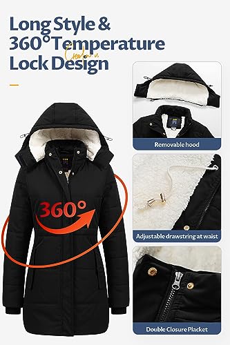 CREATMO US Women's Long Winter Puff Coat Insulated Water Resistant Parka With Detachable Hood Black 2XL - Image 5