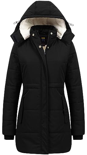 CREATMO US Women's Long Winter Puff Coat Insulated Water Resistant Parka With Detachable Hood Black 2XL - Image 1