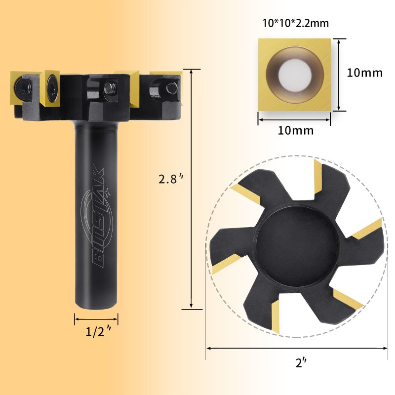 BINSTAK CNC Spoilboard Surfacing Router Bit, 1/2" Shank 2" Cutting Diameter, 6 Wings Carbide Insert Slab Flattening Router Bits Wood Planing Planer Bit - Image 2