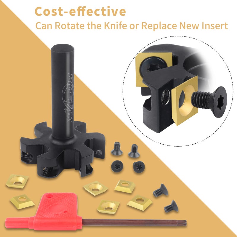 BINSTAK CNC Spoilboard Surfacing Router Bit, 1/2" Shank 2" Cutting Diameter, 6 Wings Carbide Insert Slab Flattening Router Bits Wood Planing Planer Bit - Image 3