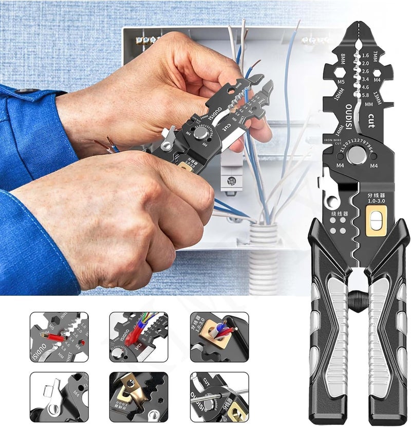 Mossio Wire Stripper and Cutter Pliers Tools For Electrician 25in1 Multifunctional Wire Stripping Cutting and Crimping with Splitting and Winding More Precision Stainless Steel Hand Tool - Image 2
