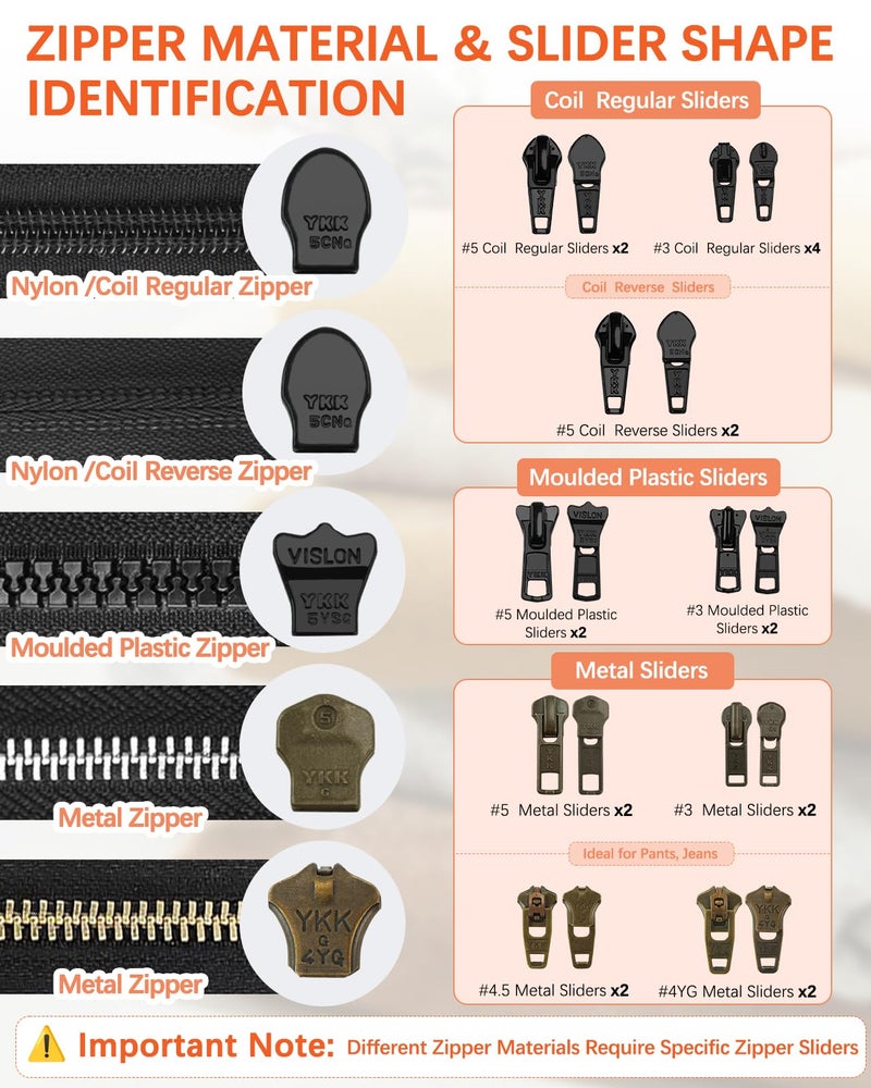 VICHERIA Zipper Repair Kit PRO Upgrade for YKK- Includes #4.5 & #4YG Metal Sliders + Insertion Pins for Jeans, Pants & Outdoor Gear, Compatible with YKK #3#4.5#5 Metal, Plastic & Coil Zippers (20 Pcs) - Image 4