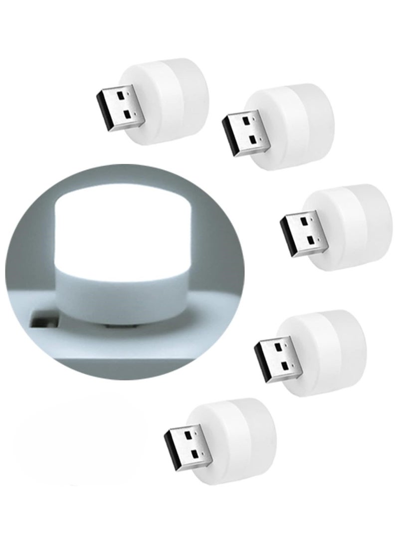 مصباح ليلي LED صغير بمنفذ USB محمول ضوء ناعم لحماية العين لغرفة نوم الاطفال والمطبخ والرواق والتخييم والقراءة والنوم 5 قطع اضاءة بيضاء  - Image 1