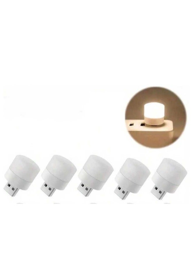 مصباح ليلي LED صغير بمنفذ USB محمول ضوء ناعم لحماية العين لغرفة نوم الاطفال والمطبخ والرواق والتخييم والقراءة والنوم 5 قطع اضاءة بيضاء  - Image 2