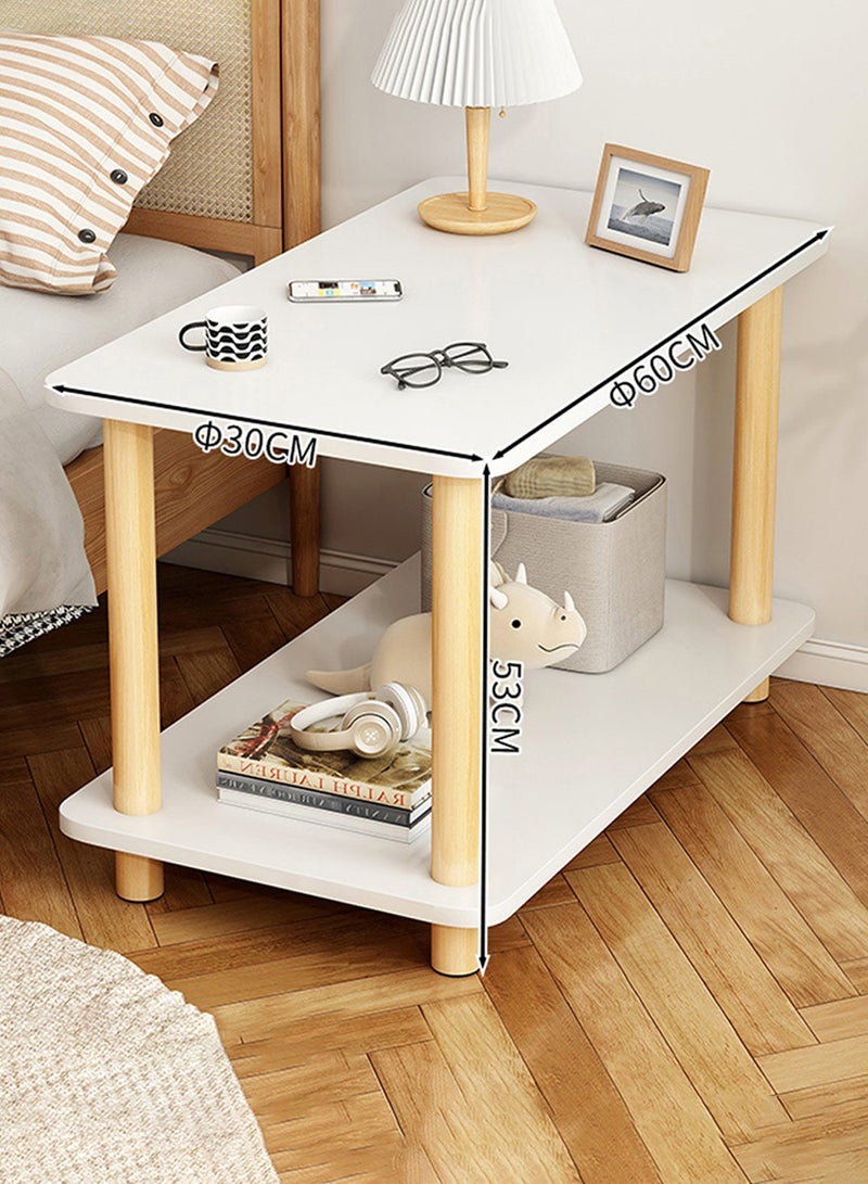 Sinyin Double-Tier End Side Table Modern Coffee Table With MDF Board And Solid Wood Legs For Living Room And Bedroom No-tools Assembly Warm White 60x30x53cm - Image 5