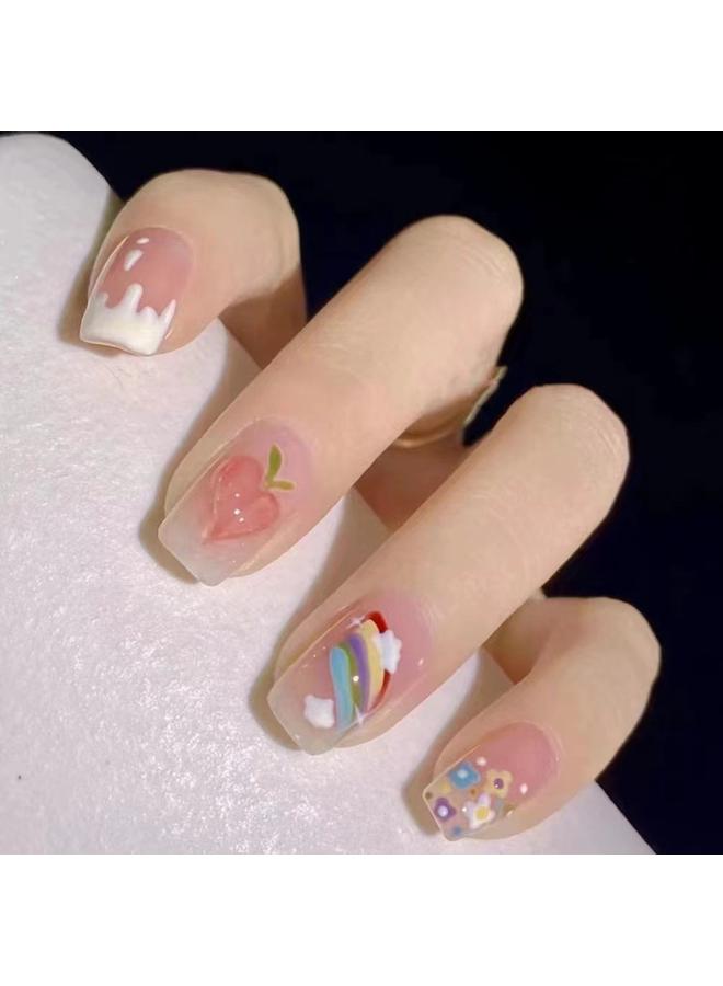 Bluejw Hand-Wearing Nail Pieces Advanced Sense White Fake Nail Nail Pieces Explosive Ins Wind Broken Diamond Butterfly Special Patch  - Image 1
