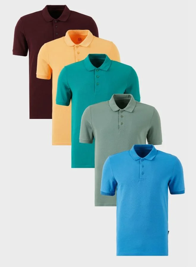 Buratti Buratti Cotton Regular Fit Buttoned Polo Collar 5-Pack T Shirt Men's T-SHIRT 5902127S5