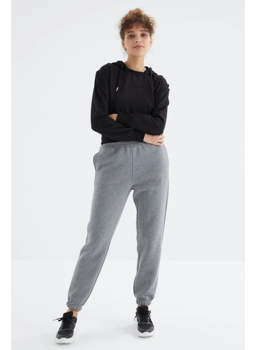 Tommy Life Gray Melange High Waist Comfortable Form Basic Jogger Women's Tracksuit Bottom - 94624