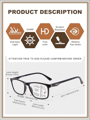 LianSan Progressive Multifocus Reading Glasses for Men,No-Line Blue Light Blocking Multifocal Computer Readers Anti Eyestrain(2 Colors/Progressive Top is not Zero,2.75x) - Image 5