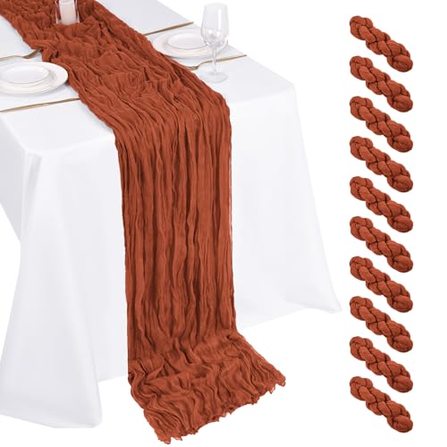 Beautane 10 Pack Terracotta Cheesecloth Table Runner 17x108 Inch Boho Gauze Cheese Cloth Table Runners for Wedding Party Baby Shower Birthday Home Decor - Image 1