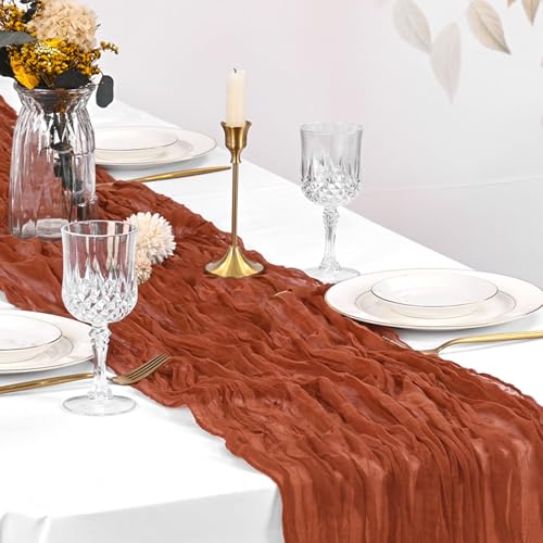 Beautane 10 Pack Terracotta Cheesecloth Table Runner 17x108 Inch Boho Gauze Cheese Cloth Table Runners for Wedding Party Baby Shower Birthday Home Decor - Image 5
