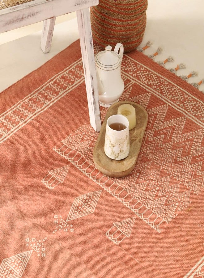 Peepul Tree Jaipuri Handprinted Cotton Rugs for Living Room |Modern Durries for Living Room |Cotton Carpets for Living Room |Floor Rug for Bedroom|(Rust Brown, 3X5 ft) | Home Decor Gift Items - Image 4