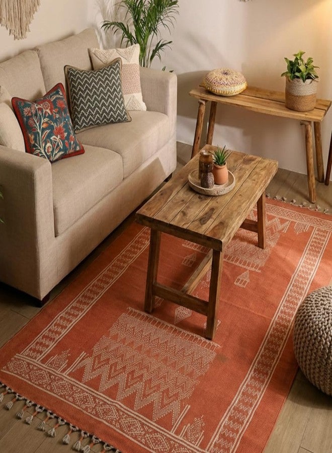 Peepul Tree Jaipuri Handprinted Cotton Rugs for Living Room |Modern Durries for Living Room |Cotton Carpets for Living Room |Floor Rug for Bedroom|(Rust Brown, 3X5 ft) | Home Decor Gift Items - Image 2