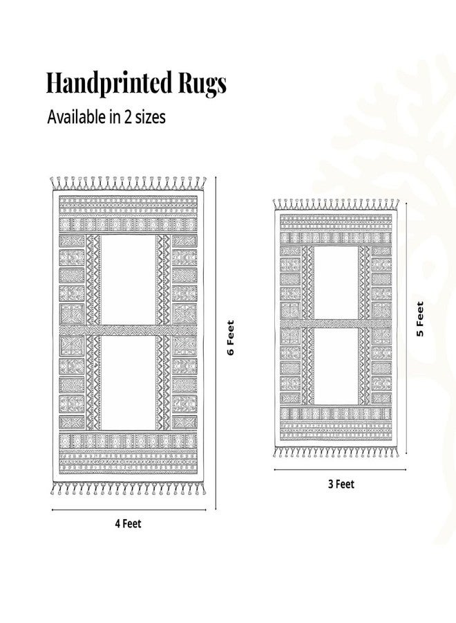 Peepul Tree Jaipuri Handprinted Cotton Rugs for Living Room |Modern Durries for Living Room |Cotton Carpets for Living Room |Floor Rug for Bedroom|(Rust Brown, 3X5 ft) | Home Decor Gift Items - Image 3