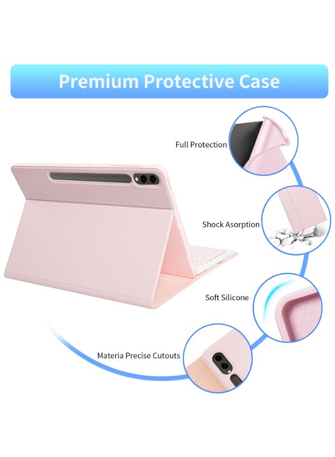 أوتشوانغ حافظة كيبورد عالمية متوافقة مع سامسونج جالكسي تاب اس 7 بلس/اس 7 اف اي/اس 8 بلس/اس 9 بلس/اس 9 اف اي بلس، 12.4 انش، كيبورد عربية لاسلكية مغناطيسية قابلة للفصل مع غطاء واقي بفتحة قلم - وردي - Image 4