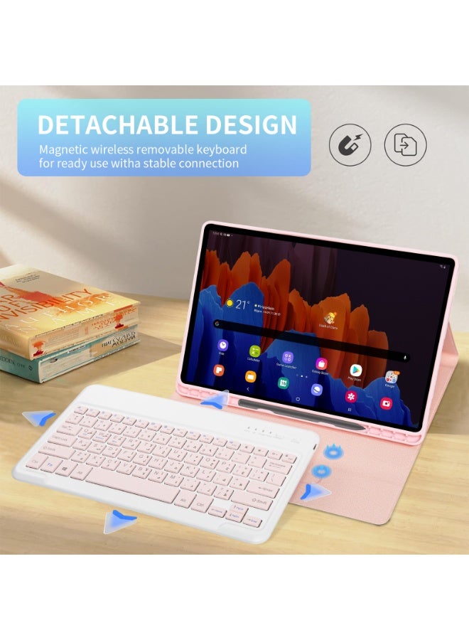 أوتشوانغ حافظة كيبورد عالمية متوافقة مع سامسونج جالكسي تاب اس 7 بلس/اس 7 اف اي/اس 8 بلس/اس 9 بلس/اس 9 اف اي بلس، 12.4 انش، كيبورد عربية لاسلكية مغناطيسية قابلة للفصل مع غطاء واقي بفتحة قلم - وردي - Image 3