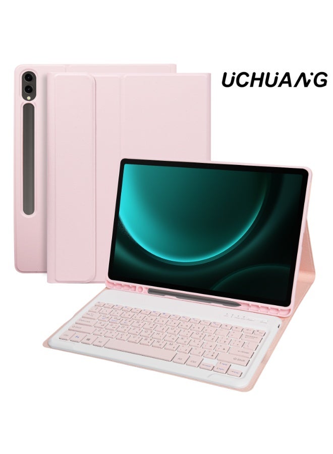 أوتشوانغ حافظة كيبورد عالمية متوافقة مع سامسونج جالكسي تاب اس 7 بلس/اس 7 اف اي/اس 8 بلس/اس 9 بلس/اس 9 اف اي بلس، 12.4 انش، كيبورد عربية لاسلكية مغناطيسية قابلة للفصل مع غطاء واقي بفتحة قلم - وردي - Image 1
