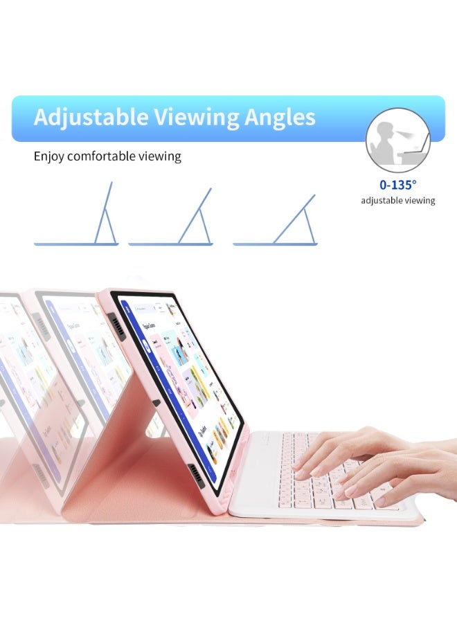 أوتشوانغ حافظة كيبورد عالمية متوافقة مع سامسونج جالكسي تاب اس 7 بلس/اس 7 اف اي/اس 8 بلس/اس 9 بلس/اس 9 اف اي بلس، 12.4 انش، كيبورد عربية لاسلكية مغناطيسية قابلة للفصل مع غطاء واقي بفتحة قلم - وردي - Image 5