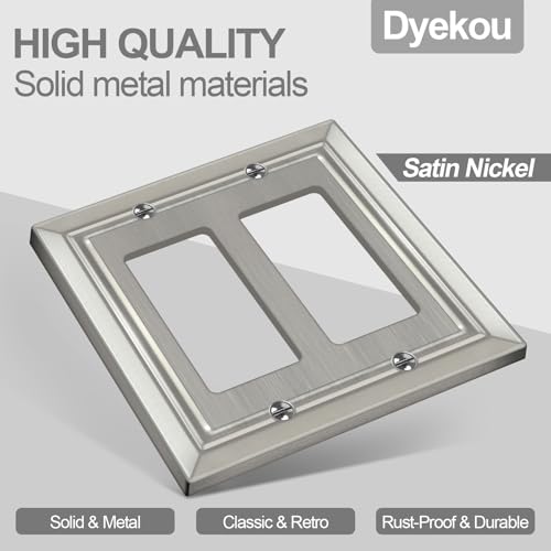 Dyekou Metal Wall Plate for Electrical Outlets, Decorative Brushed Nickel Switch Plates Outlet Cover, Light Switch Cover Plate, 2-Gang Wall Plates (Double Decorator, 2 Pack) - Image 2