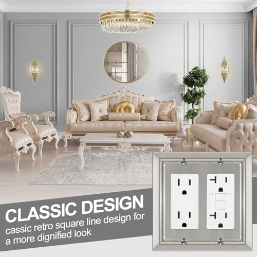 Dyekou Metal Wall Plate for Electrical Outlets, Decorative Brushed Nickel Switch Plates Outlet Cover, Light Switch Cover Plate, 2-Gang Wall Plates (Double Decorator, 2 Pack) - Image 5