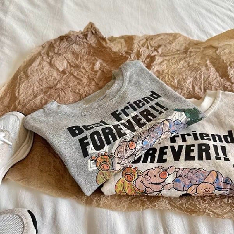 Children'S Short-Sleeved Boys And Girls Cartoon Printed Short-Sleeved T-Shirt Baby Japanese Style Top Trendy Solid Color T-Shirt - Image 4