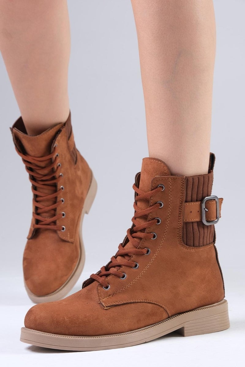 Mio Gusto Lyssa Tan Lace-Up Women's Oxford Boots  - Image 1