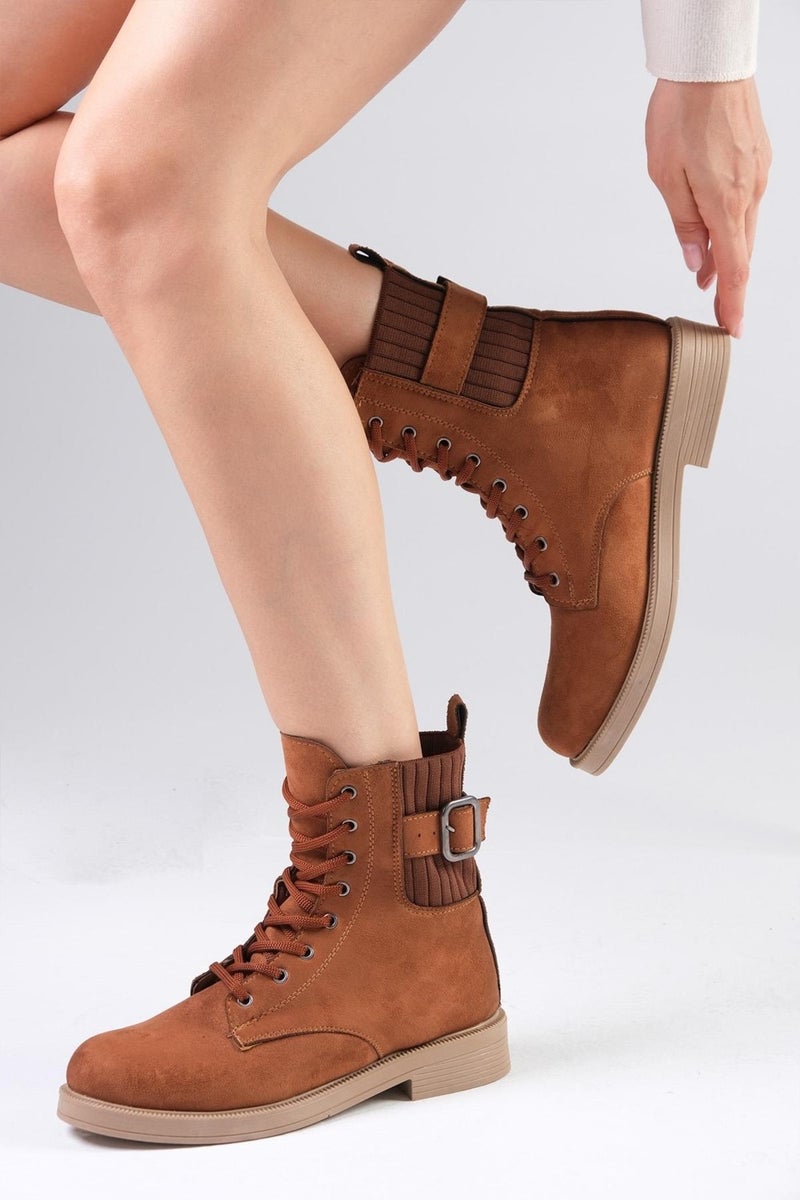 Mio Gusto Lyssa Tan Lace-Up Women's Oxford Boots  - Image 5