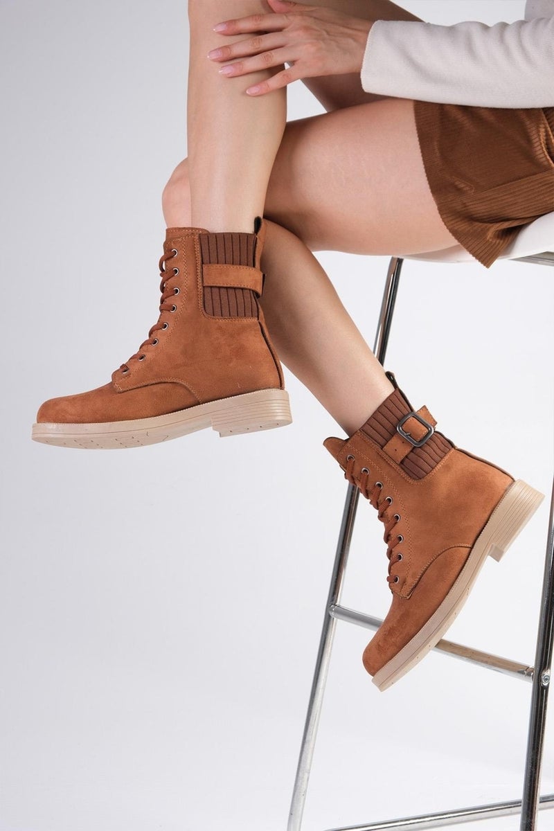 Mio Gusto Lyssa Tan Lace-Up Women's Oxford Boots  - Image 4