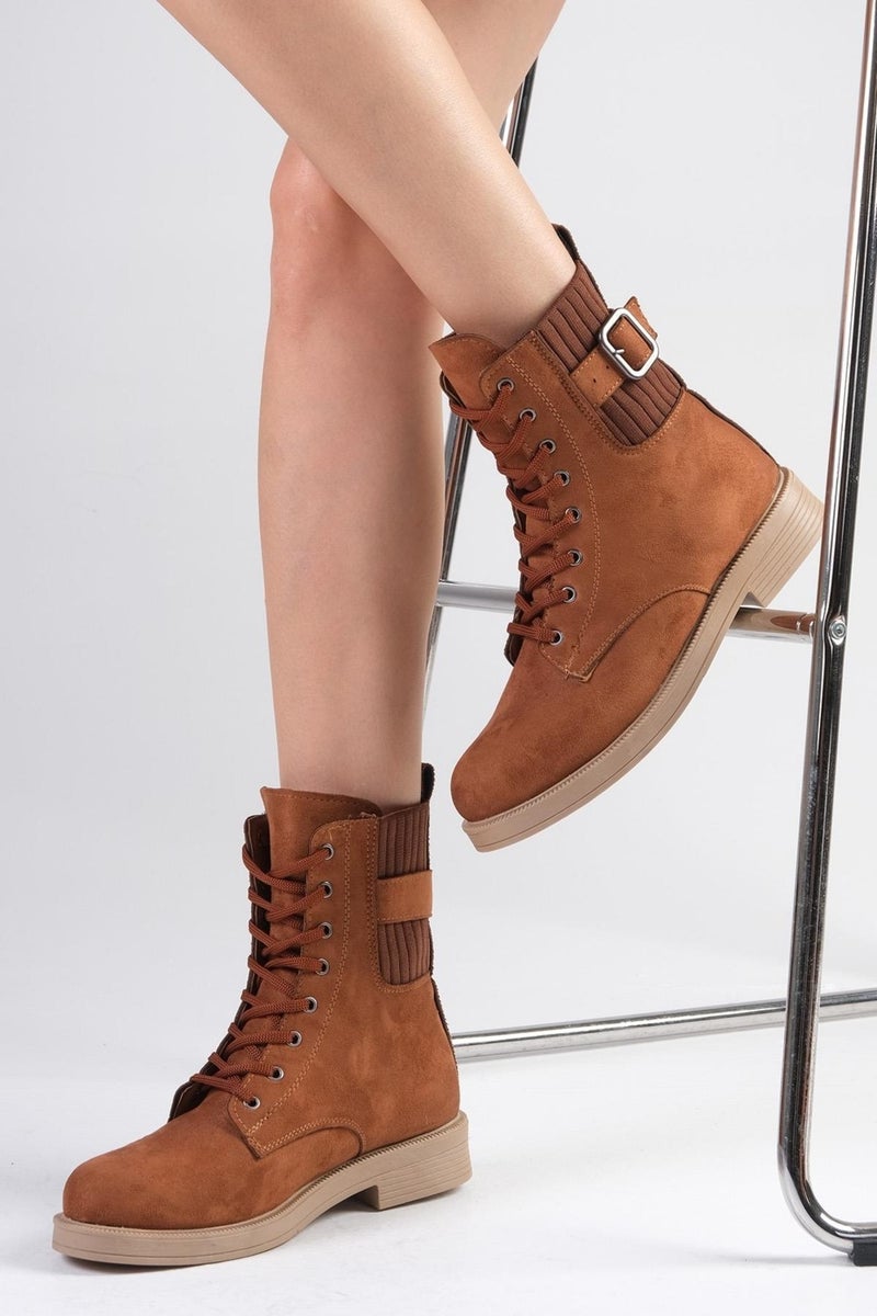 Mio Gusto Lyssa Tan Lace-Up Women's Oxford Boots  - Image 2
