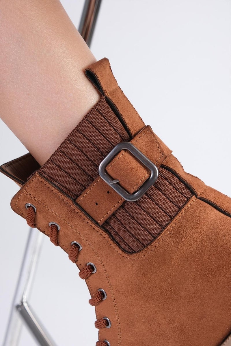 Mio Gusto Lyssa Tan Lace-Up Women's Oxford Boots  - Image 3