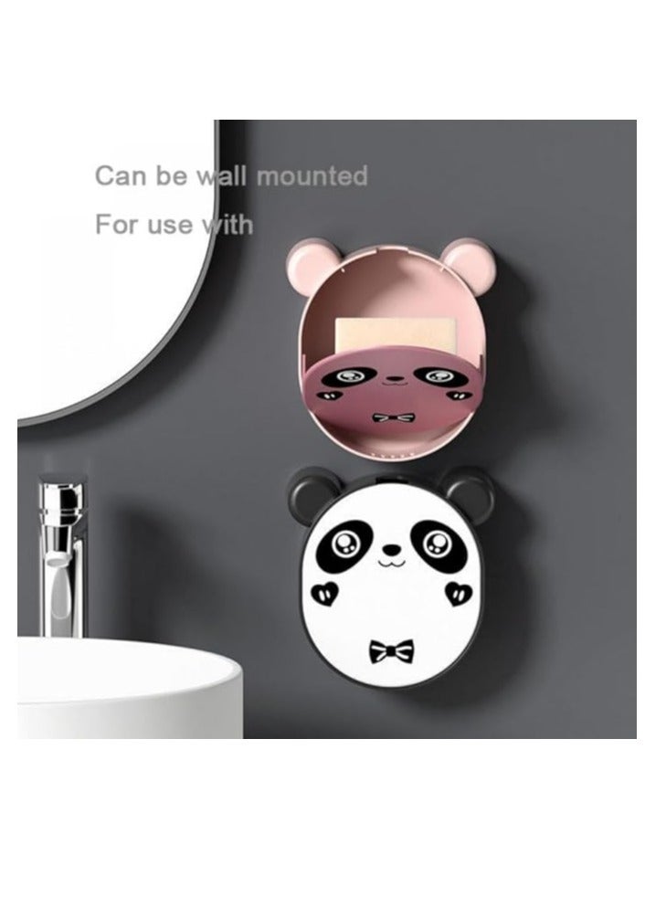 Spaceshoop Wall Mounted Self Draining Soap Dish Holder Box - Hanging Cute Panda soap Box with Drain Flip Lid - Self Adhesive Magic Sticker for Bathroom, Kitchen, Bathtub - Image 2