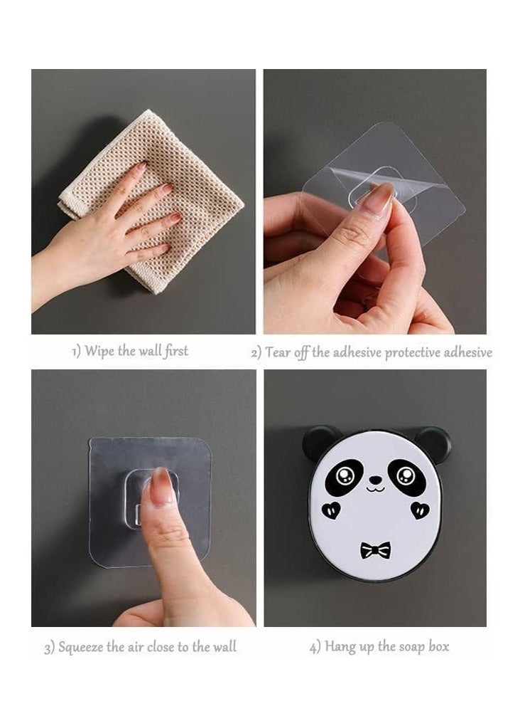 Spaceshoop Wall Mounted Self Draining Soap Dish Holder Box - Hanging Cute Panda soap Box with Drain Flip Lid - Self Adhesive Magic Sticker for Bathroom, Kitchen, Bathtub - Image 3