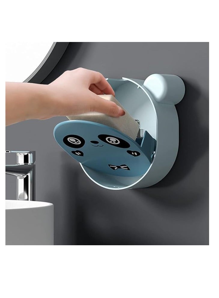 Spaceshoop Wall Mounted Self Draining Soap Dish Holder Box - Hanging Cute Panda soap Box with Drain Flip Lid - Self Adhesive Magic Sticker for Bathroom, Kitchen, Bathtub - Image 5