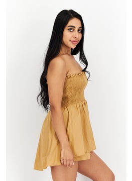 NOMAD Women Textured Strapless Playsuits, Tan  - Image 4