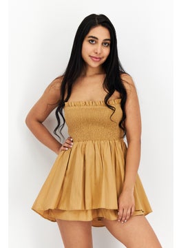 NOMAD Women Textured Strapless Playsuits, Tan  - Image 3